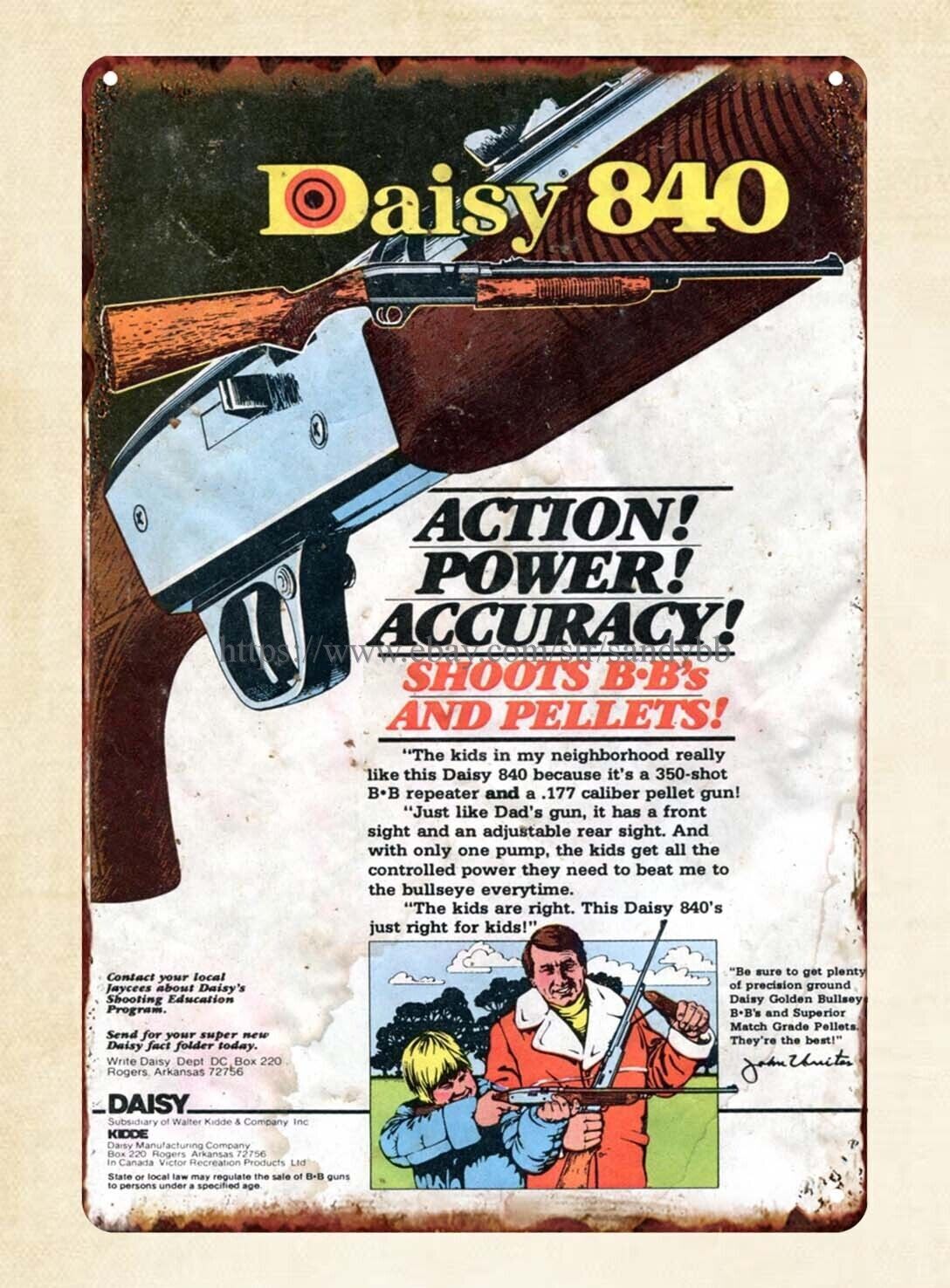 small game hunting 1979 airgun 840 Air Rifle bb gun shooting tin sign