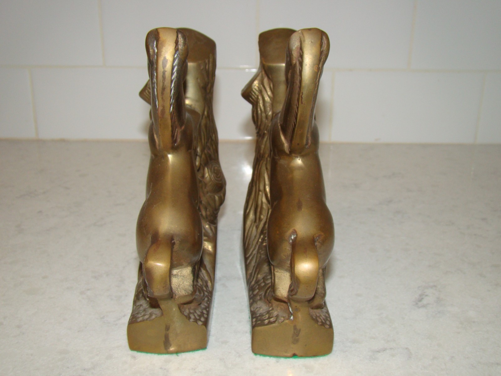 Vintage Solid Brass Rearing Horse Bookends 6.5″ Tall 2 lb 2 oz each