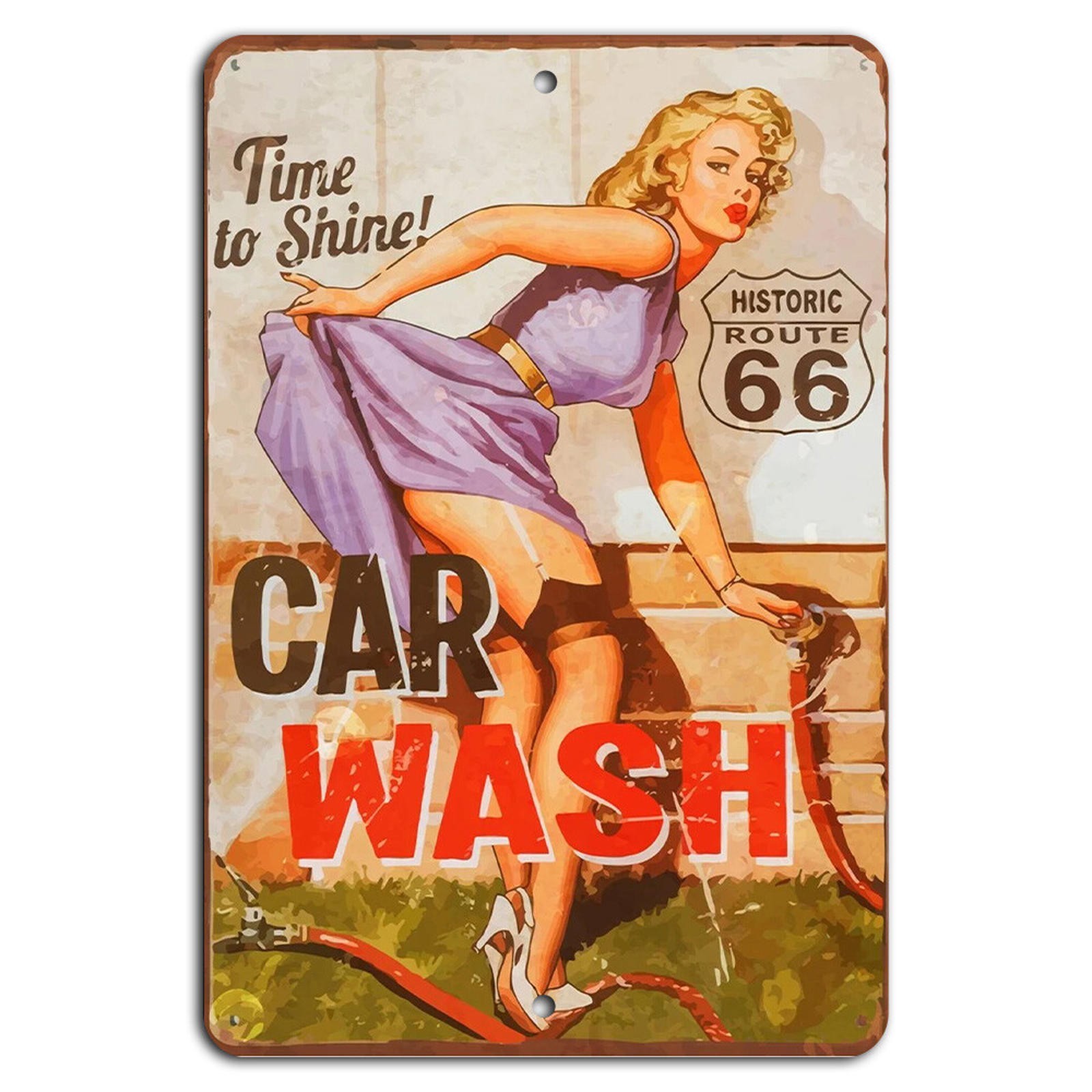 Vintage Car Wash Sign BanginPrints Aluminum 8×12 Inch Retro Garage