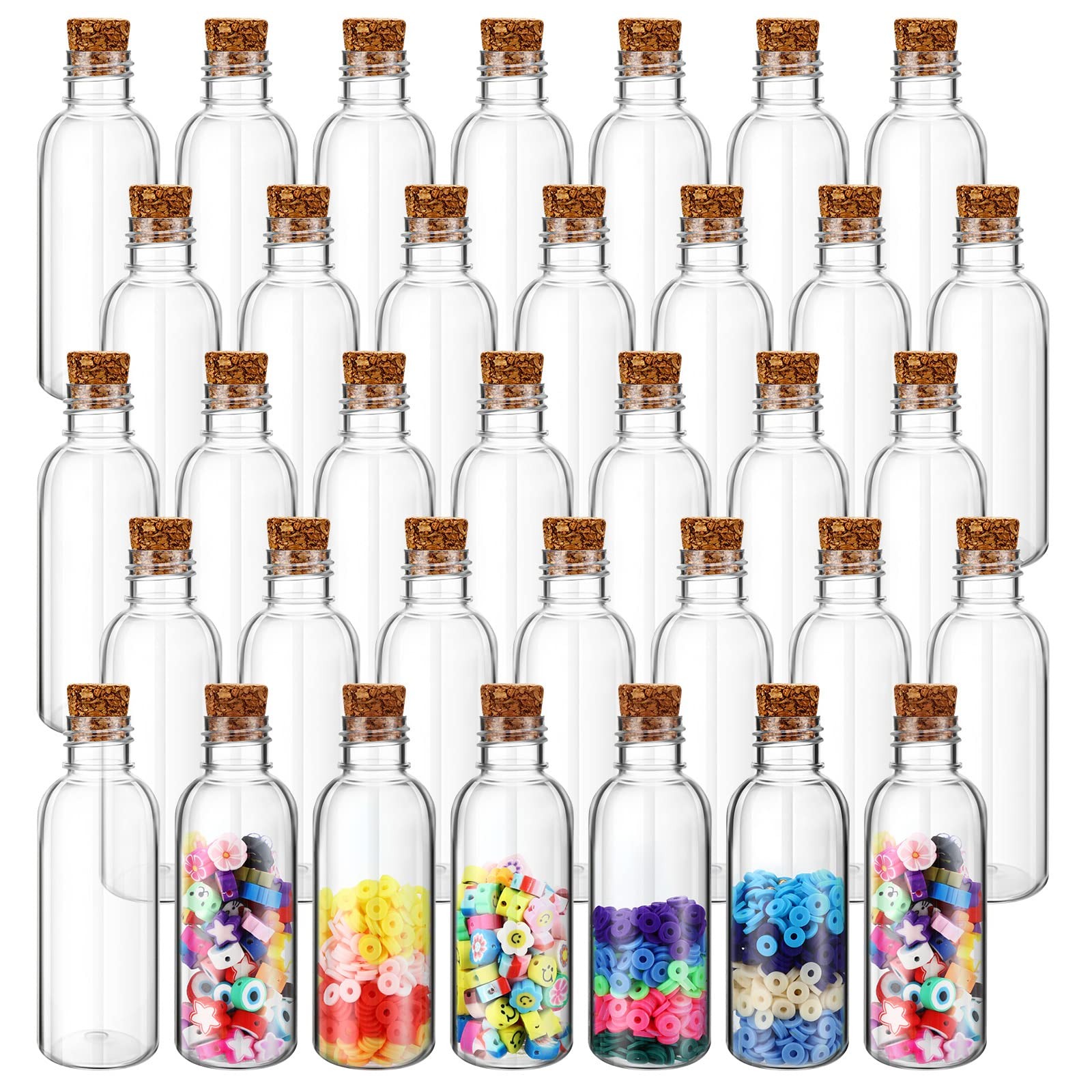 Lounsweer 50 Pack 2 oz Clear Plastic Sand Art Bottles with 2 oz, Wood color