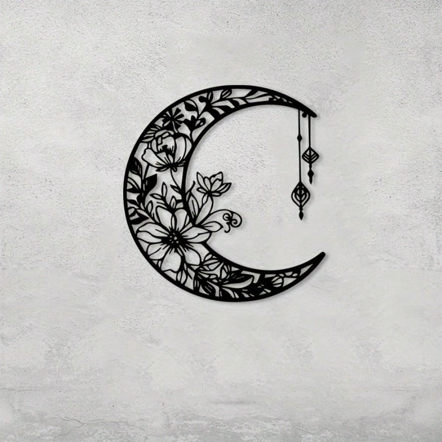 Retro Moon Flower Wall Art – Metal Sky Decor for Home, Halloween Christmas Gift