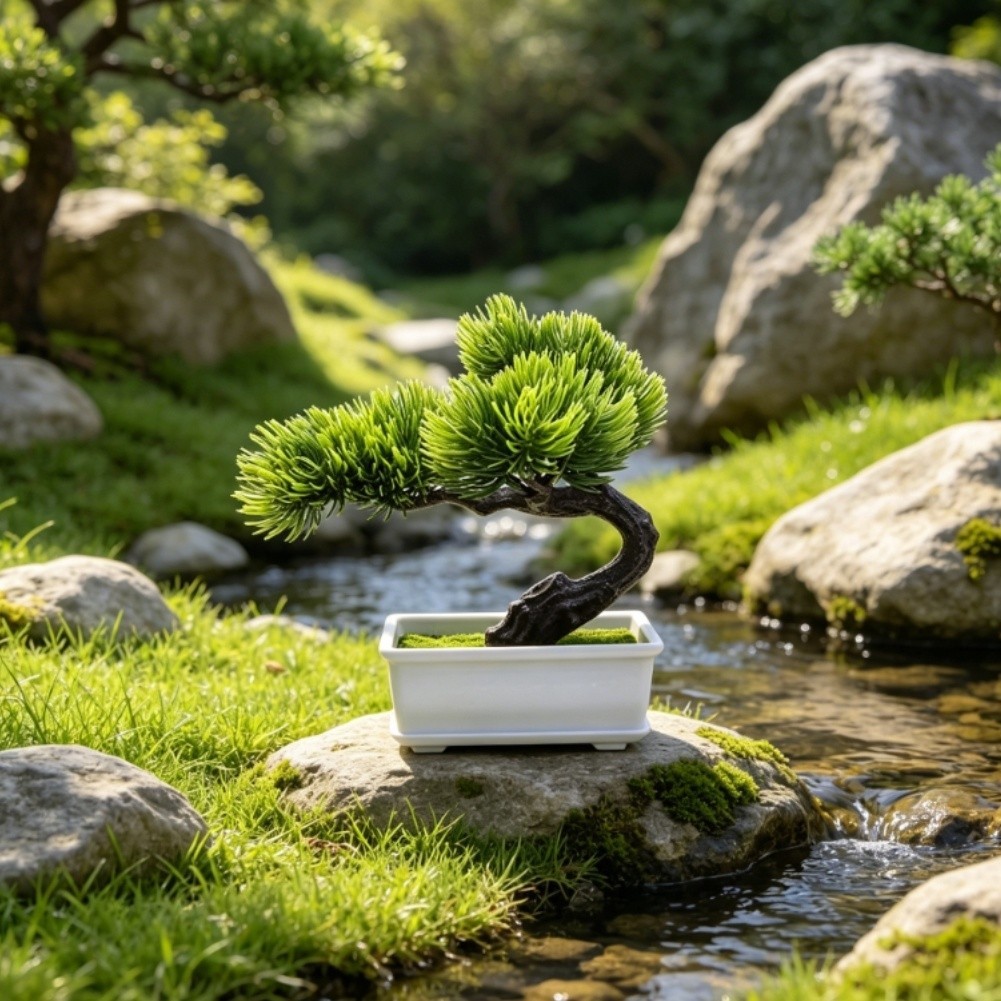 17cm Plastic Artificial Pine Bonsai Lifelike Fake Plant for Desk Decor