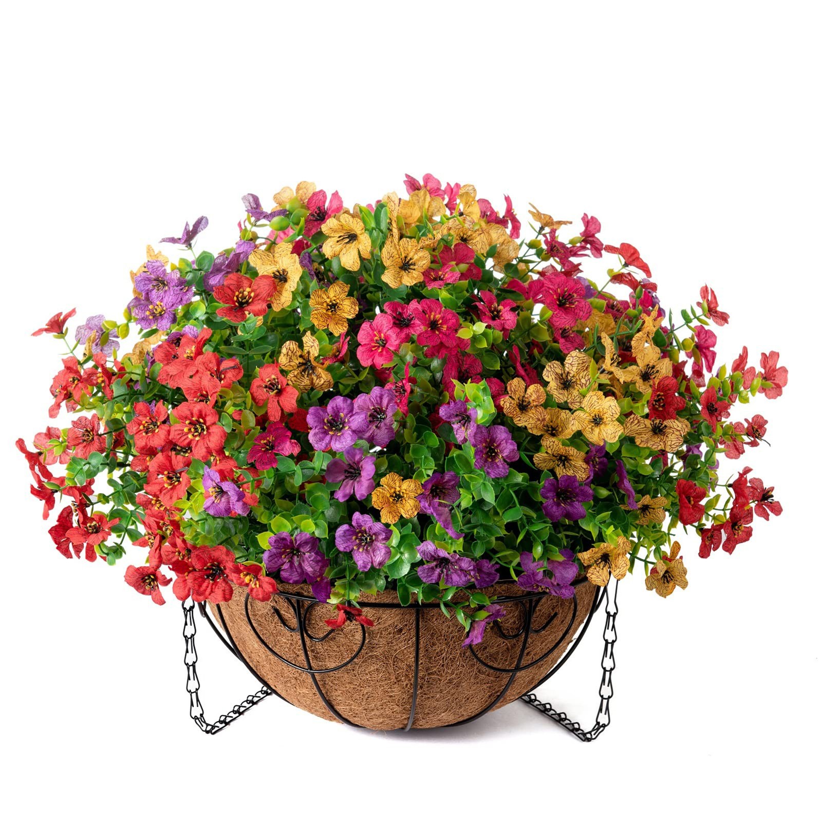 Artificial Hanging Basket, UV Resistant Daisy Eucalyptus for Porch Yard Decor