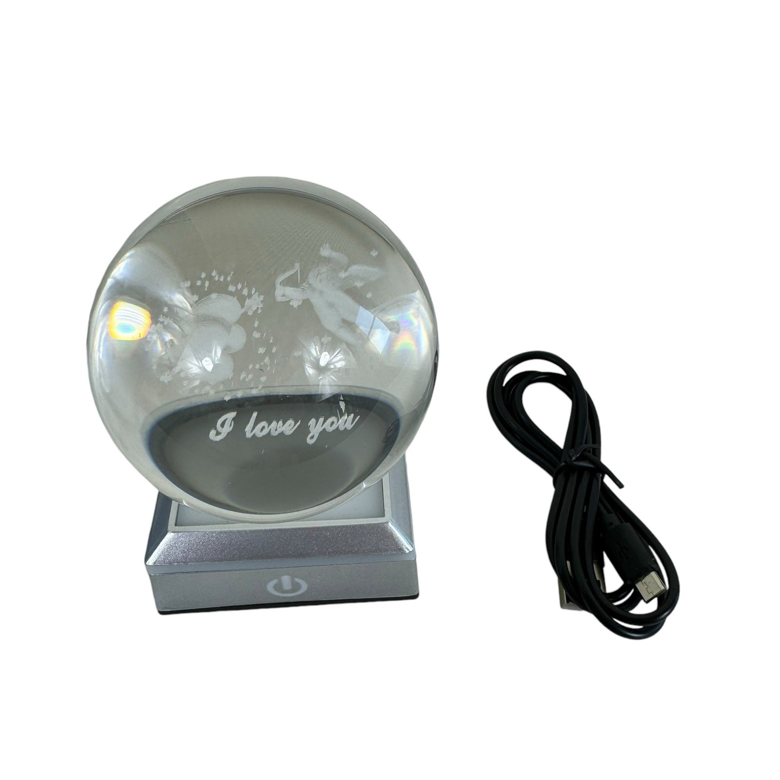 New In Box 3D Cupid I Love You K9 Crystal Ball Globe Night Light 6 Lighting Mode