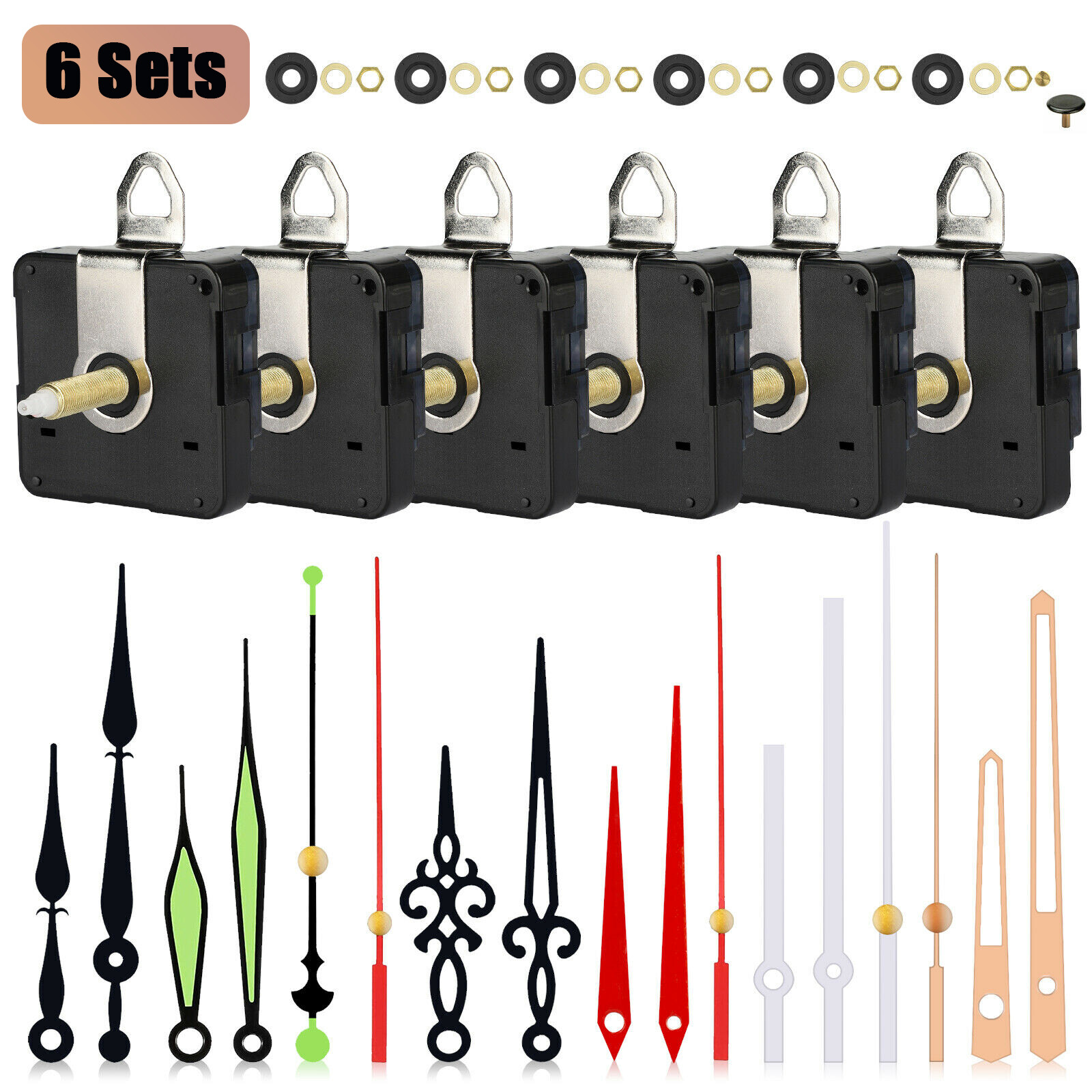 6Pcs DIY Wall Quartz Clock Movement Mechanism Replacement Repair Tool Parts Kit