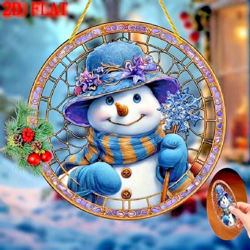 2D Flat Acrylic Snowman 8″ Window Sun catcher Style B with hanger