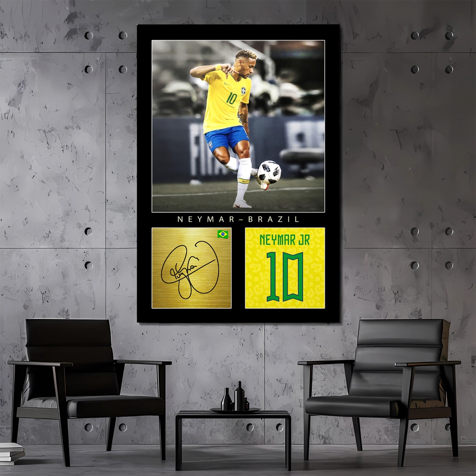 Neymar Jr. Football Canvas Legends Motivational Wall Art Framed Canvas Decor