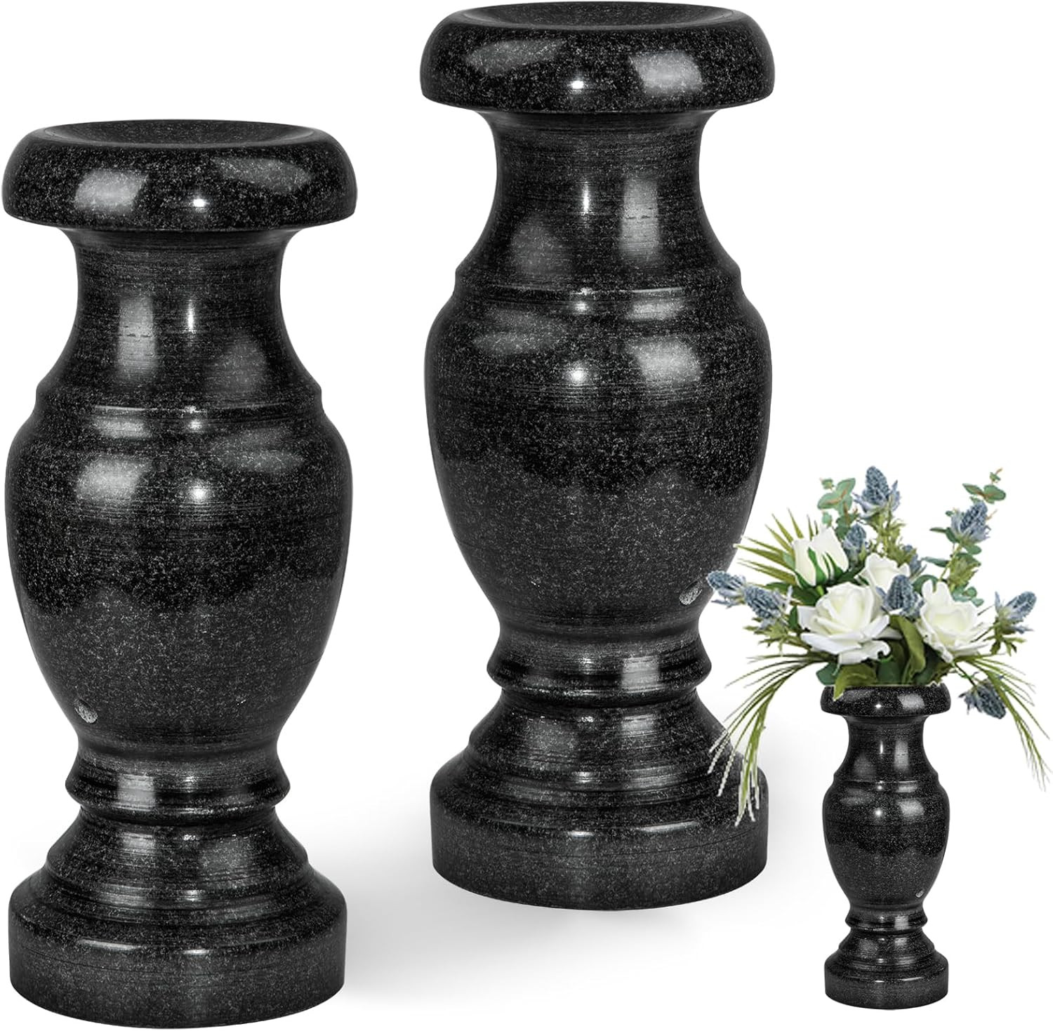 Cemetery Memorial Vase, Natural Granite Stone Flower Vases with Draining Holes f