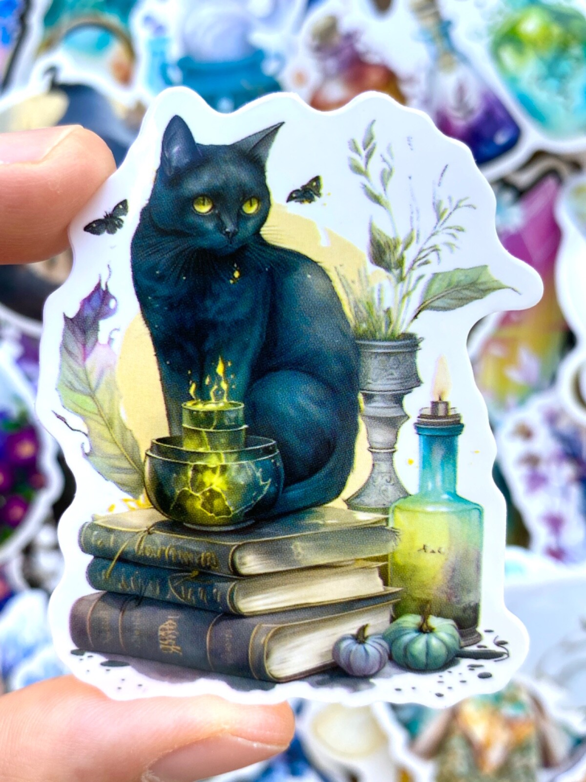 5-50 pcs Gothic Stickers, Witch Black Cat Raven Dark Candle Phone Laptop Decals