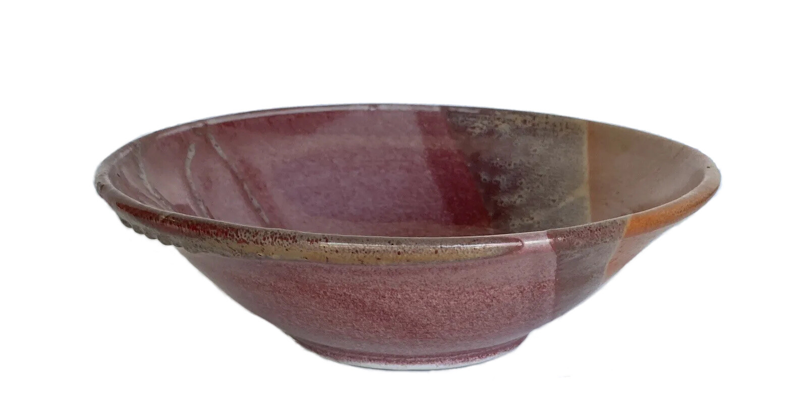 8-1/4″ Wide Studio Art Pottery Bowl Maroon & Brown, Signed JM8