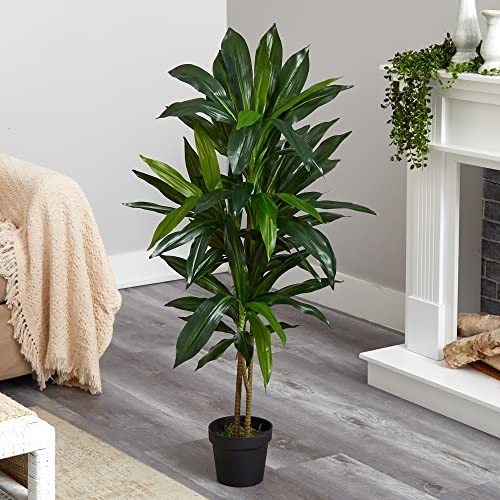 48in Artificial Dracaena with Real Touch Leaves and Multi Tonal Trunks, Green