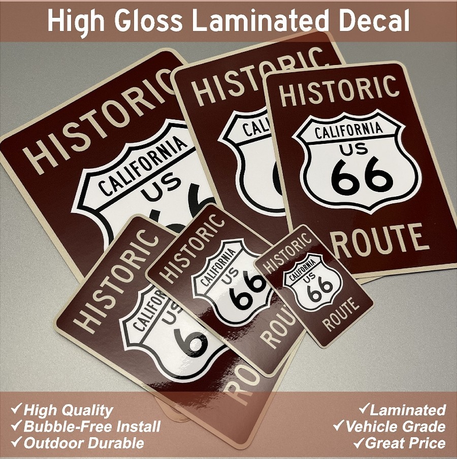 Historic Route 66 High Gloss Laminated Stickers / Decals Choose Size 2-7″
