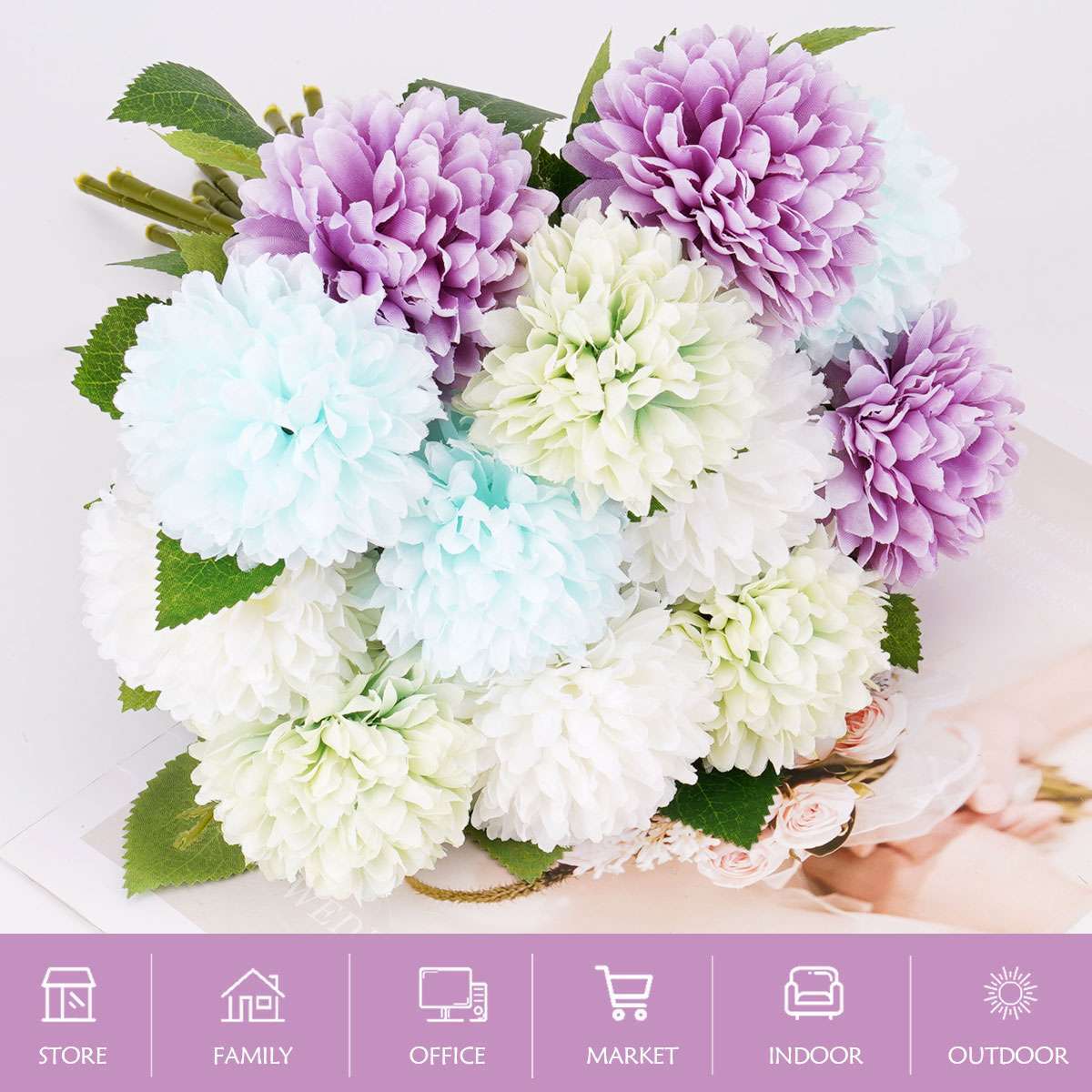 1/4pcs Artificial Chrysanthemums Ball Fake Flowers Plant Home Garden Decor