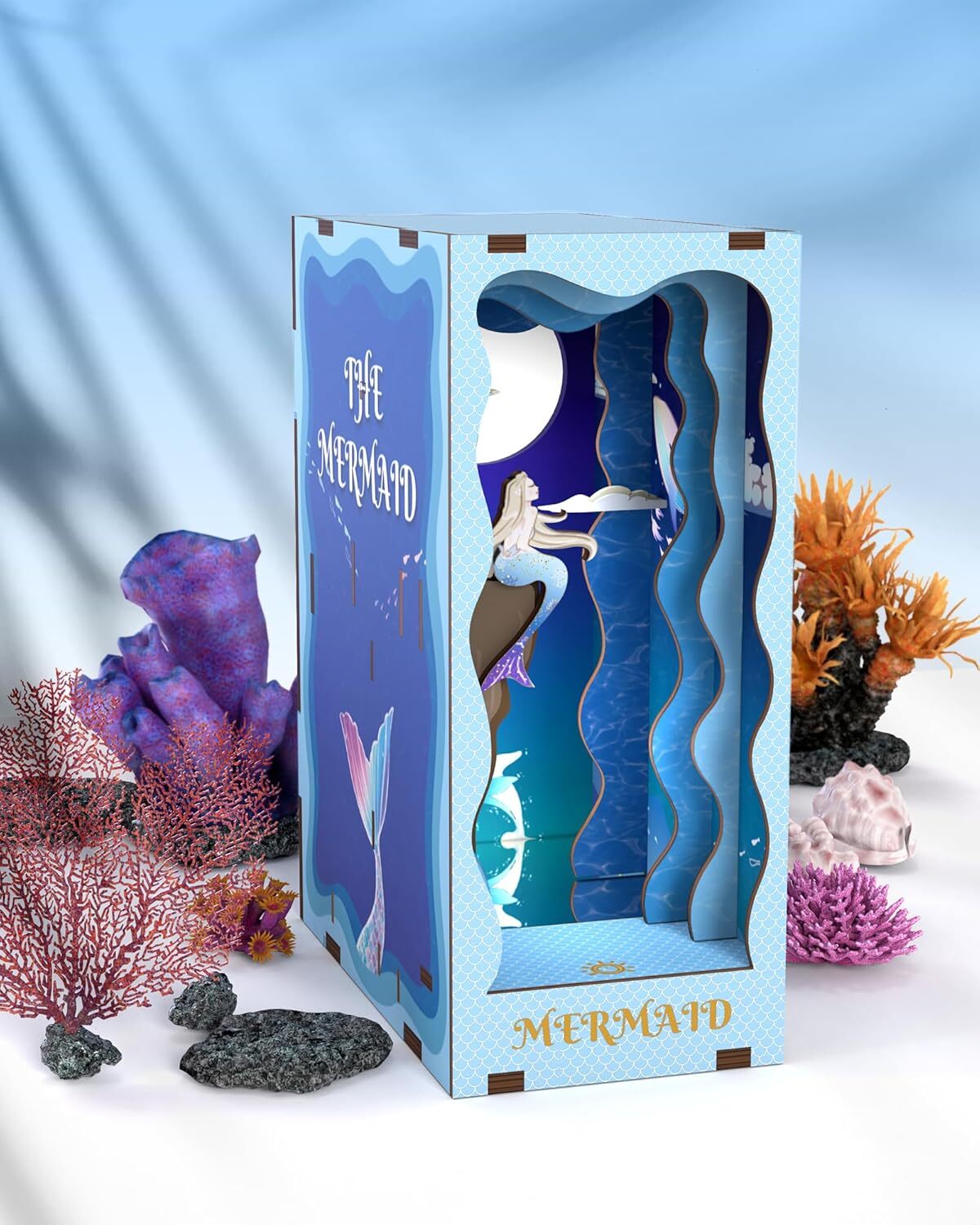DIY Book Nook Kit for Adults 3D Wooden Puzzle Mermaid Wooden Dollhouse Bookend