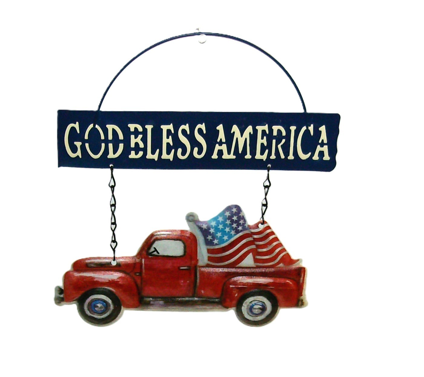 Americana tin sign-Red Truck/Flag/God Bless America-9″ x 10″