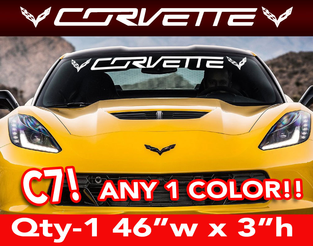 Stingray C7 ” CORVETTE ” WORD w Logos WINDSHIELD DECAL STICKER 46″w x3″h