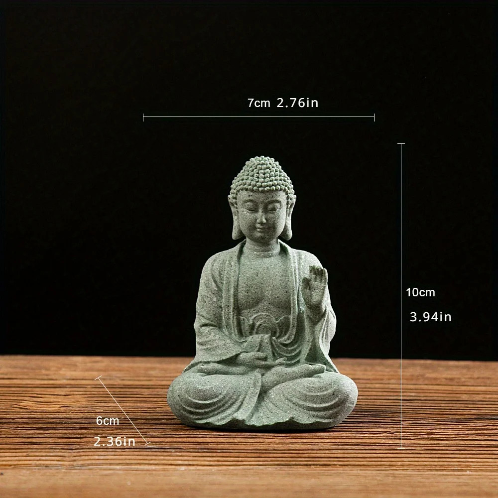 Mini Buddha Statue Garden Fish Tank Decor Zen Figurine Green Sandstone