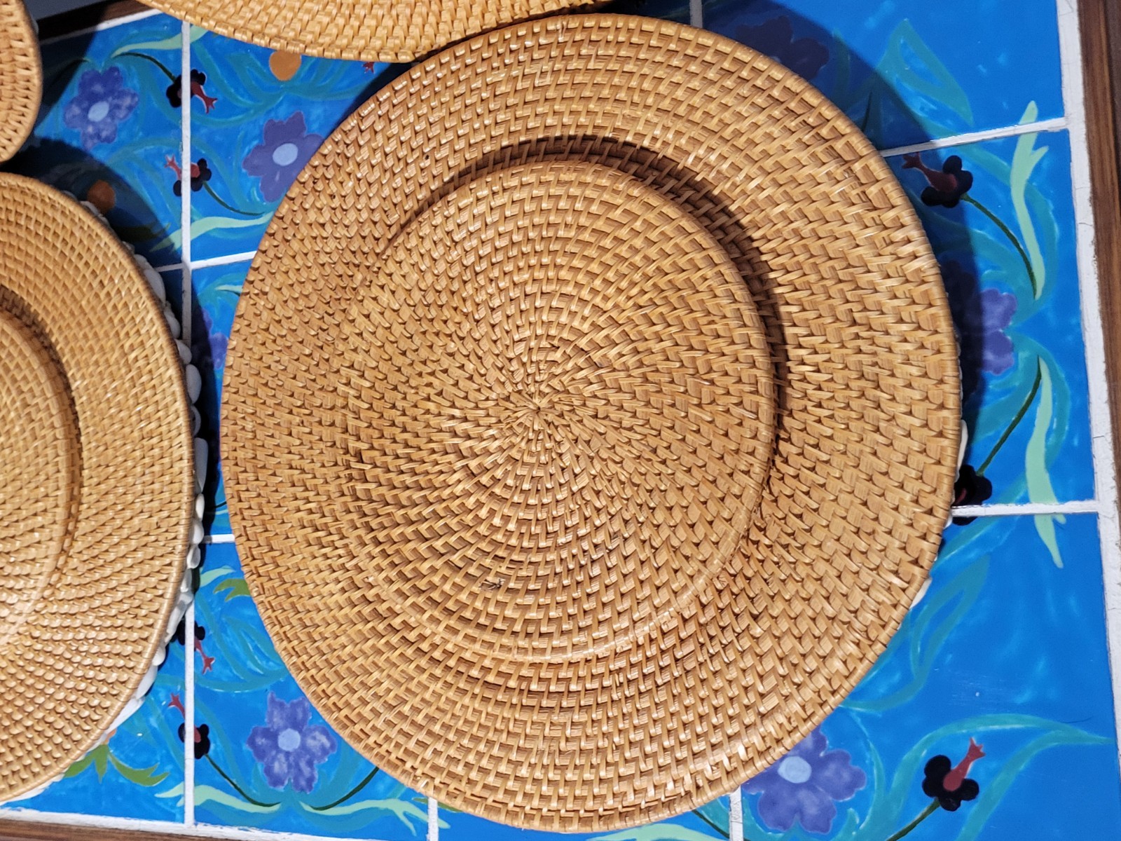 Vintage 8 Pottery Barn Sea Shell Rimmed Rattan Charger Beach Hand Woven