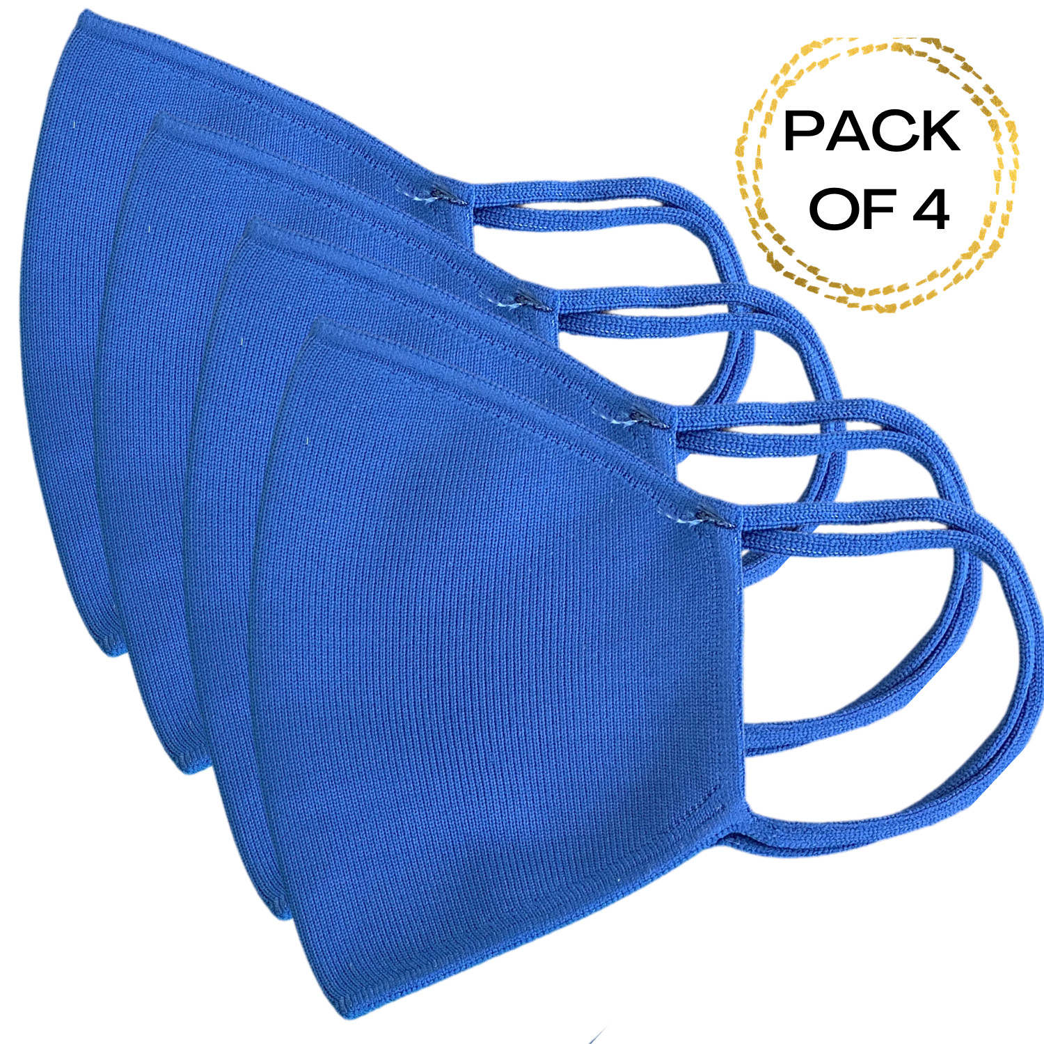Pack of 4 solid knitted Face Mask two layers reusable washable bandanas Blue