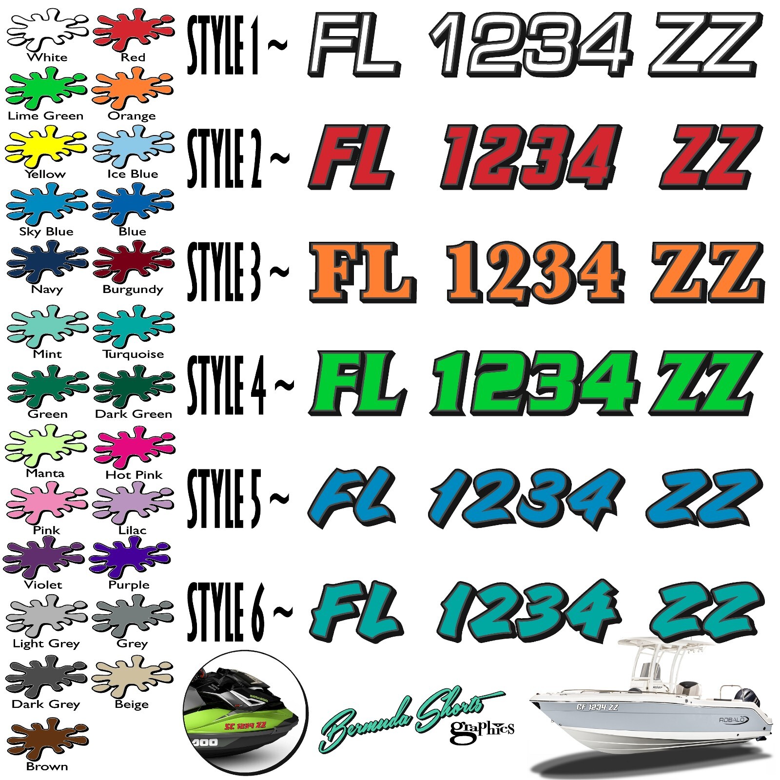 Boat Registration Numbers & Letters 2 Pack Custom 3″ Boat & Jetski PWC Stickers