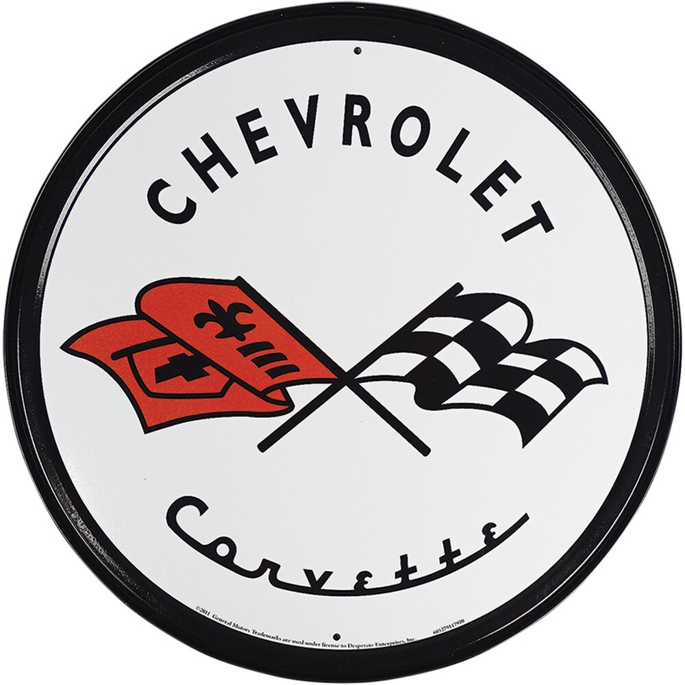 Chevrolet Corvette Tin Sign – 11-3/4″ Dia, Made in USA #DE-1797