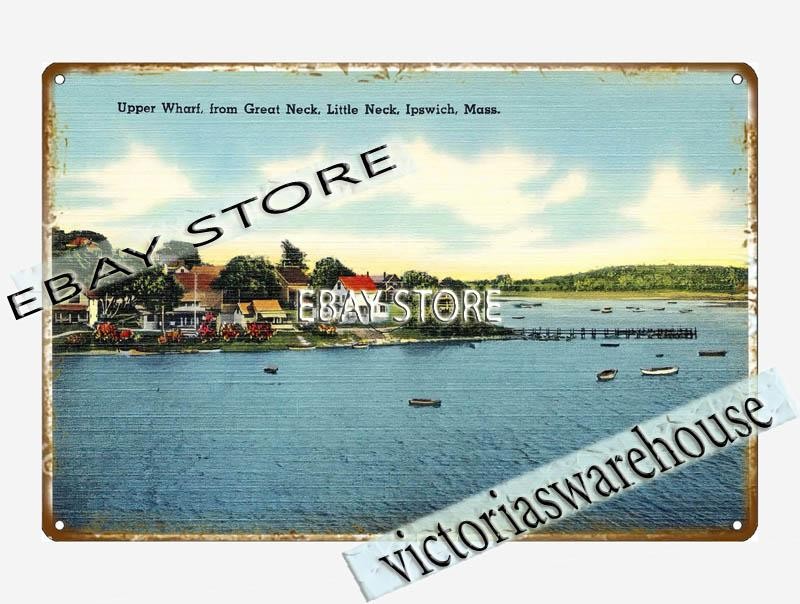 1930-45 Upper wharf, Great Neck, Little Neck, Ipswich, Massachusetts tin sign