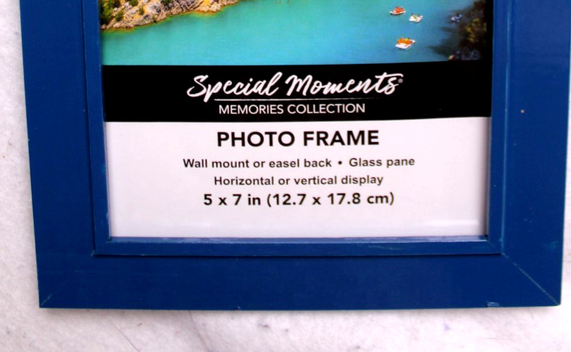 SPECIAL MOMENTS PHOTO FRAME 5″ x 7″ medium blue glossy back hook and easel