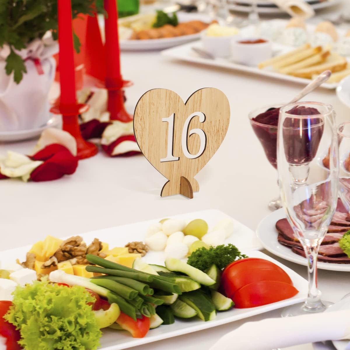 Heart Shape Wooden Table Numbers 1-20 With Holder Base – Rustic Hollow Out Wo…