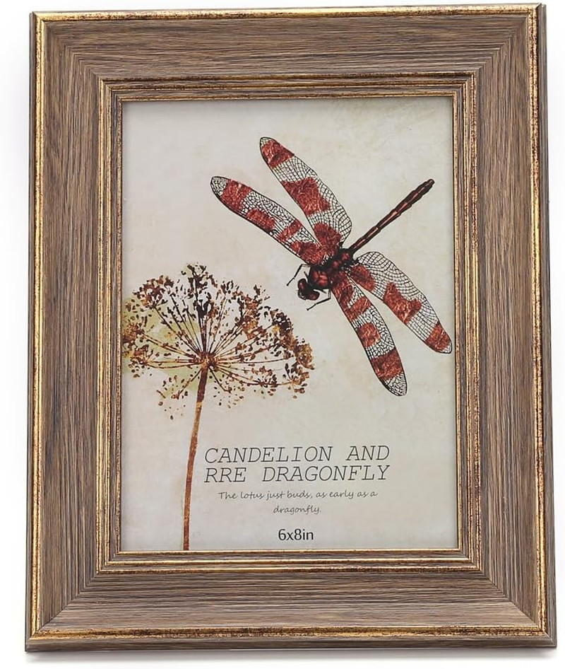 6X8 Inches Vintage Feel Rustic Picture Frame for Tabletop or Wall Hanging with G