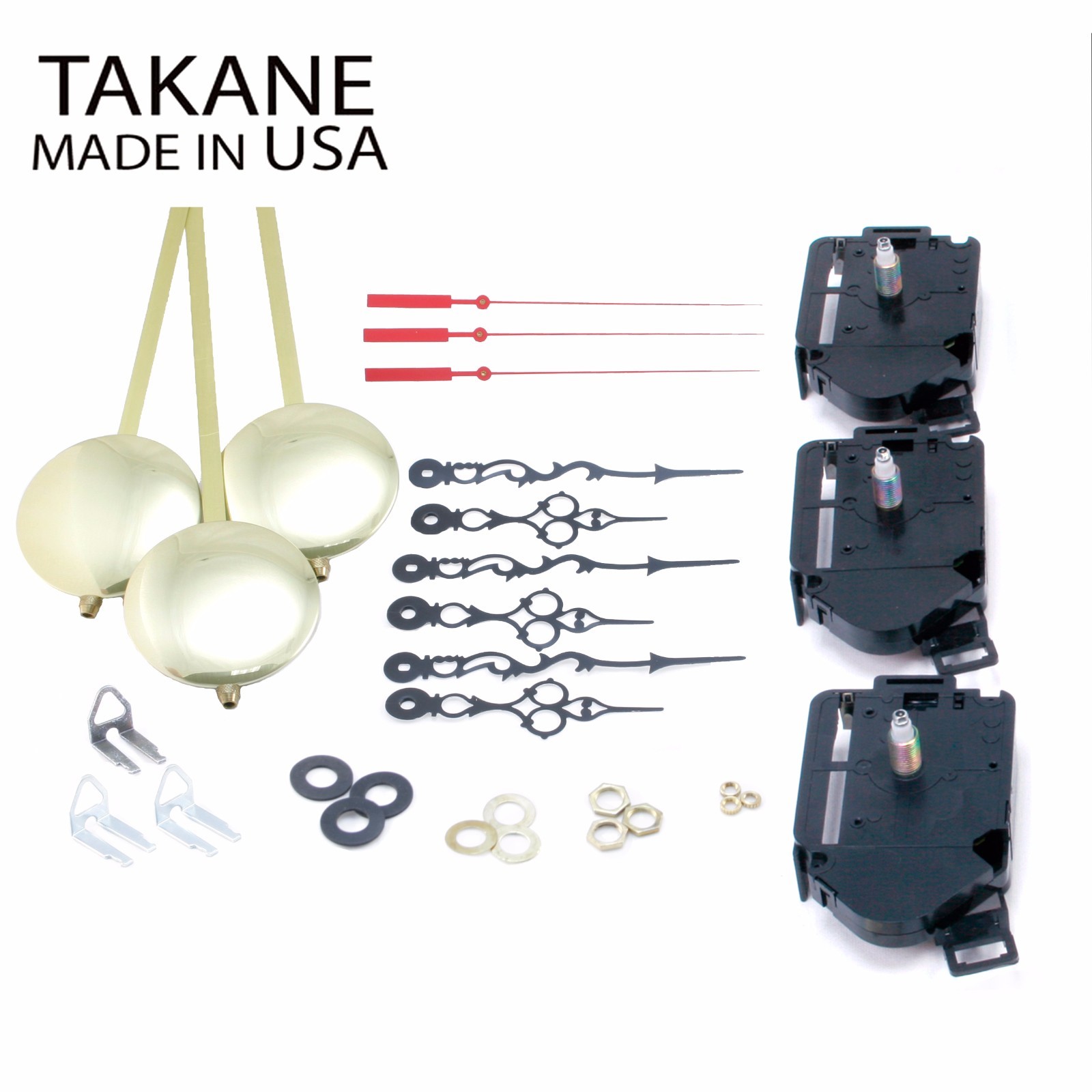 USA Takane Pendulum Clock Movements Kit and More, 1 1/4″ Shaft Length (Set of 3)