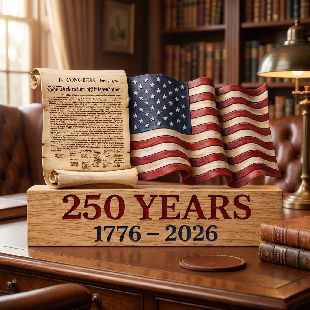 America 250th Anniversary Wooden Block, 1776-2026 Patriotic Decor