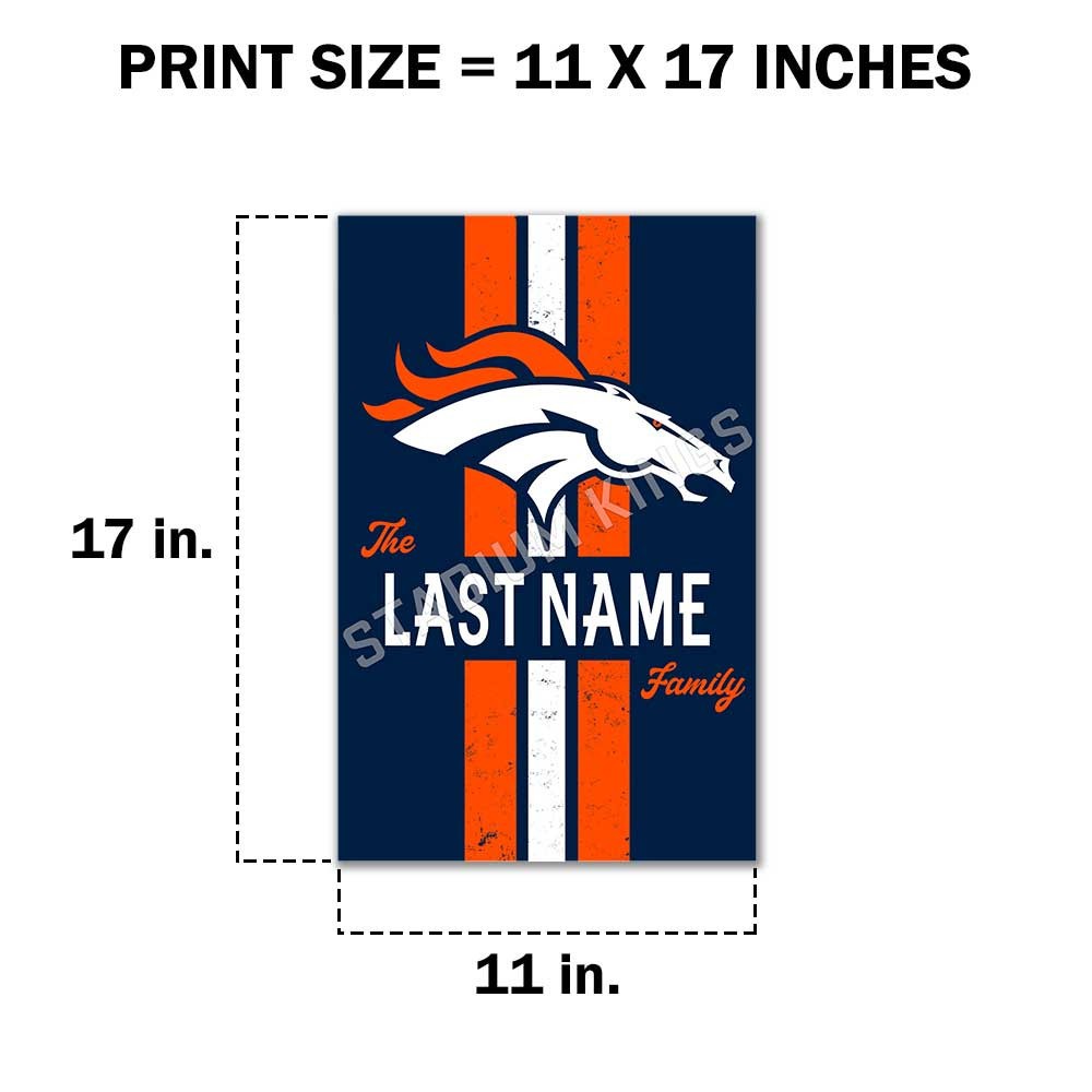 Personalized Denver Broncos Family Name Football Poster Art Print- 11×17 inches