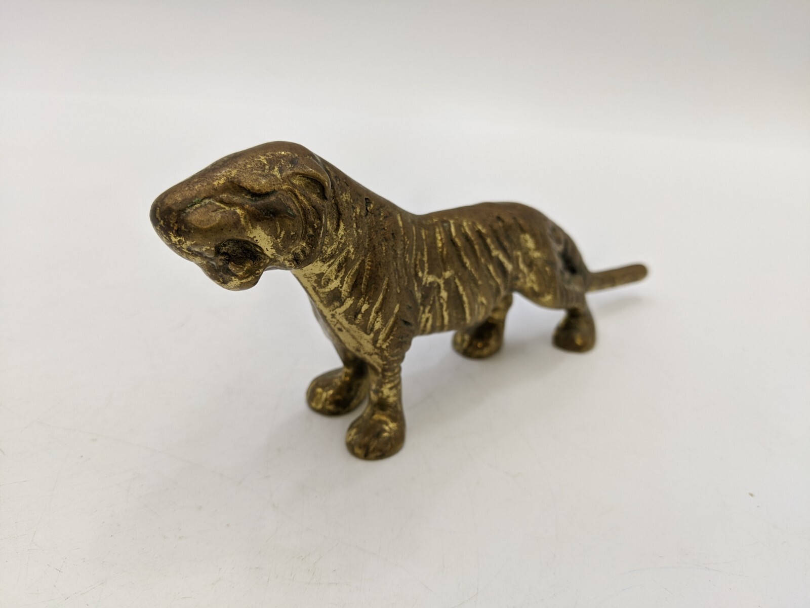 Solid Brass Striped Tiger Animal Statue Figurine Feng Shui 6-1/2″ Length