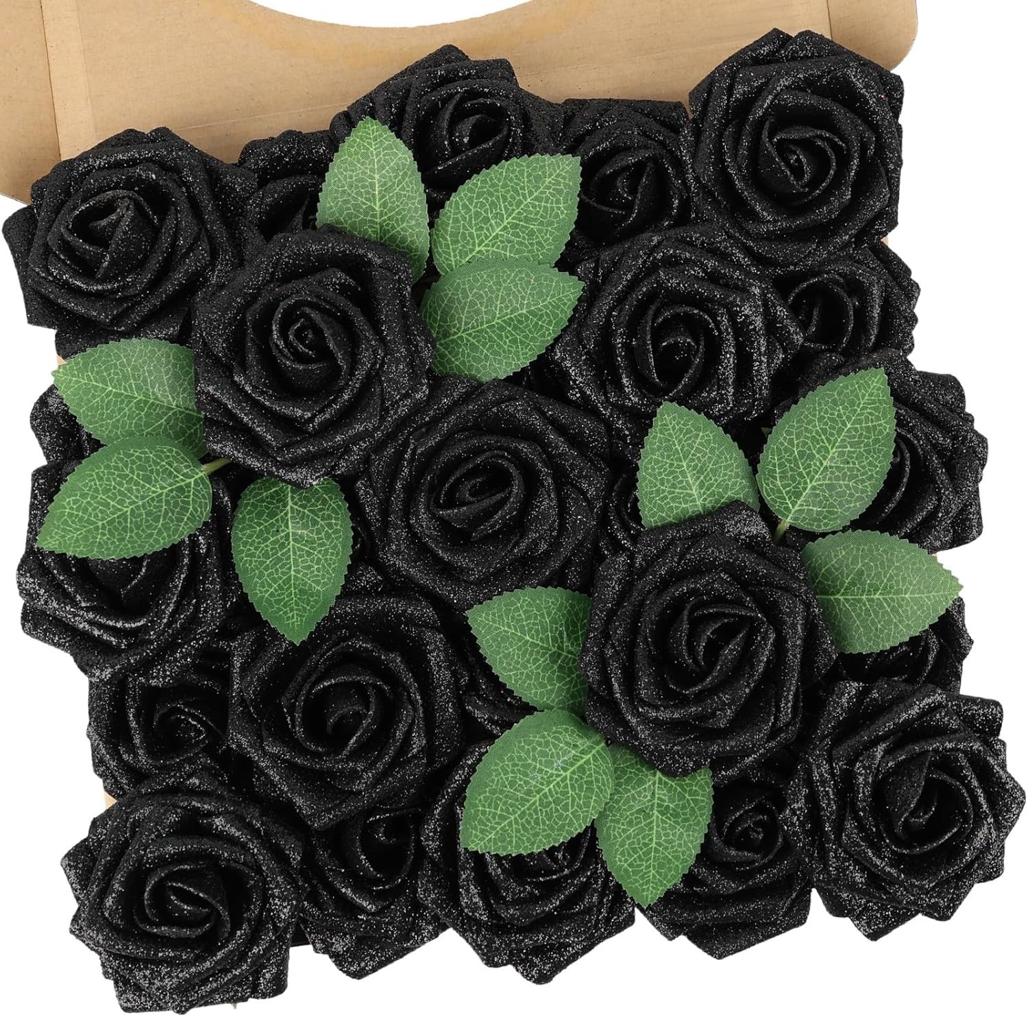 Luxurious 25pcs Black Glitter Roses – DIY Floral Arrangements for All Occasions