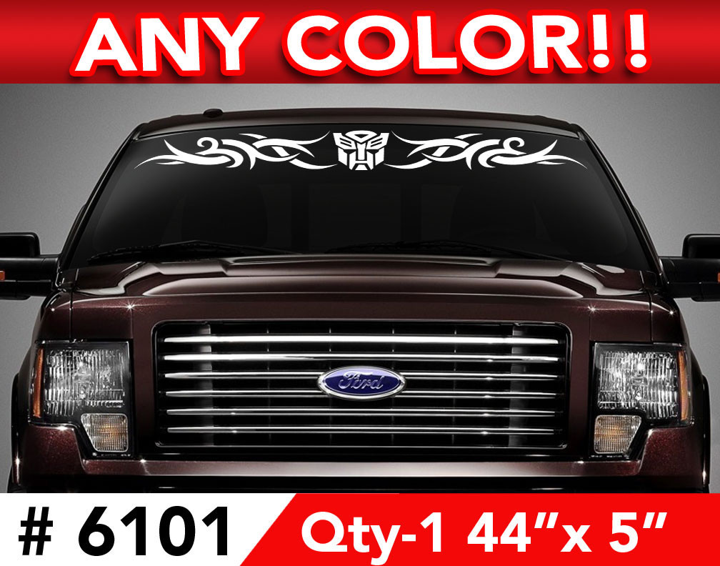 TRANSFORMERS AUTOBOT TRIBAL WINDSHIELD DECAL STICKER 44″wx5 Any 1 color
