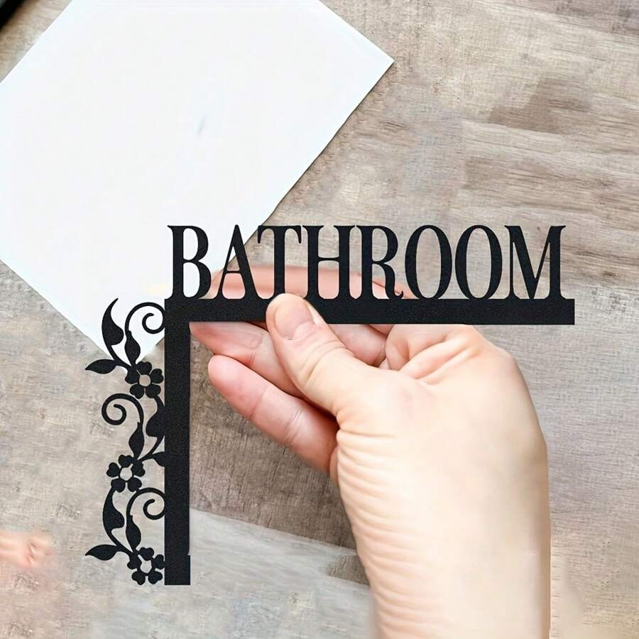 Bathroom Door Sign Wall-Mounted Iron Metal Art Decor Plaque with Floral Design