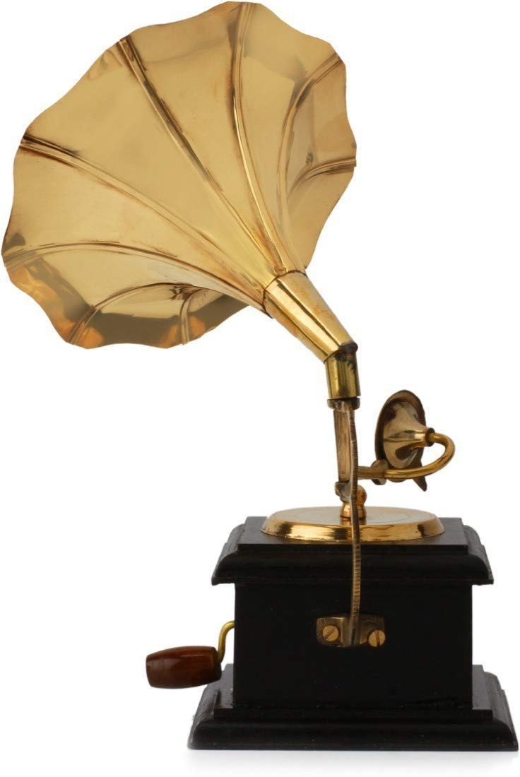 Brass Vintage Gramophone Showpiece for Home and Living Room, 17 cm, Gold, 1 Piec