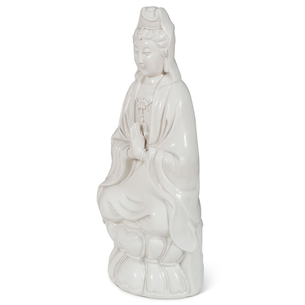 US SELLER – White Porcelain Chinese Praying Guanyin Statue