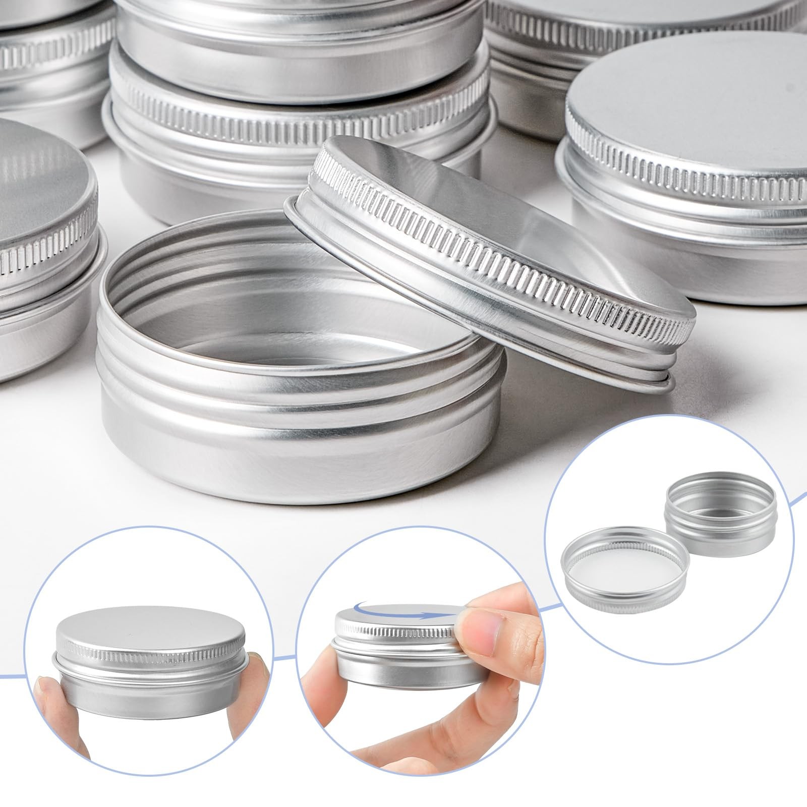 TUZAZO 48Pack 2 Oz Aluminum Tin Cans with Screw Lid and 2oz*48, Silver