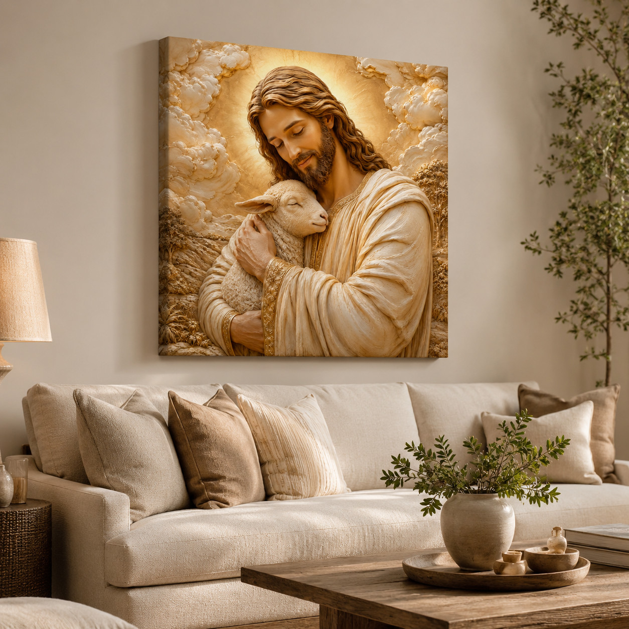 Jesus Good Shepherd Canvas Wall Art Christian Lamb Religious Print Faith Home