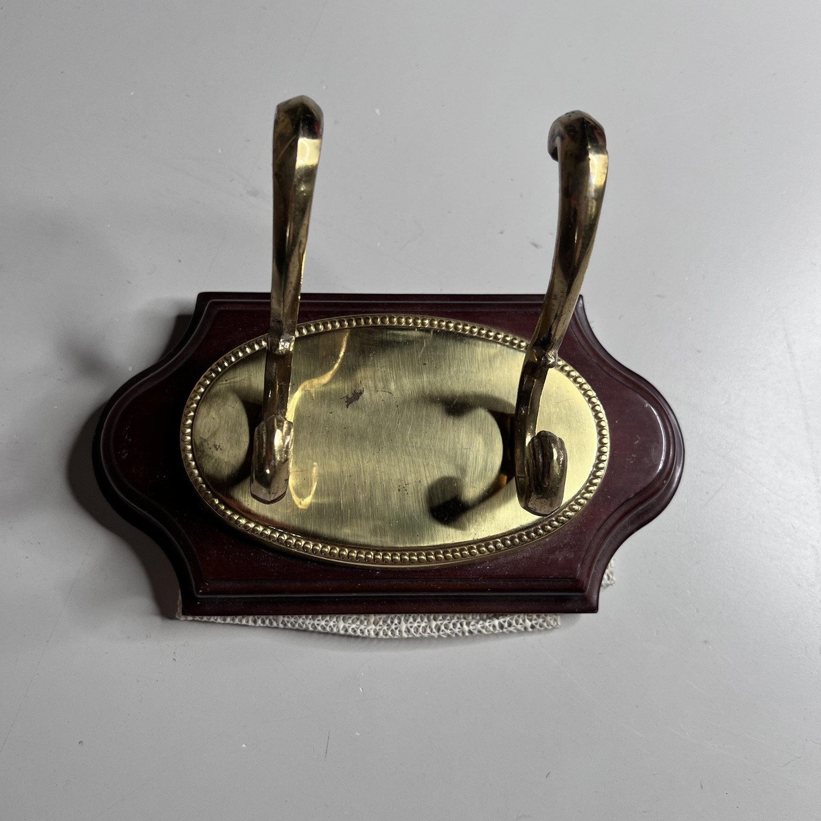 Gold Brass Wood Wall Coat Rack Double Hook Traditional Hanging Decor Entryway