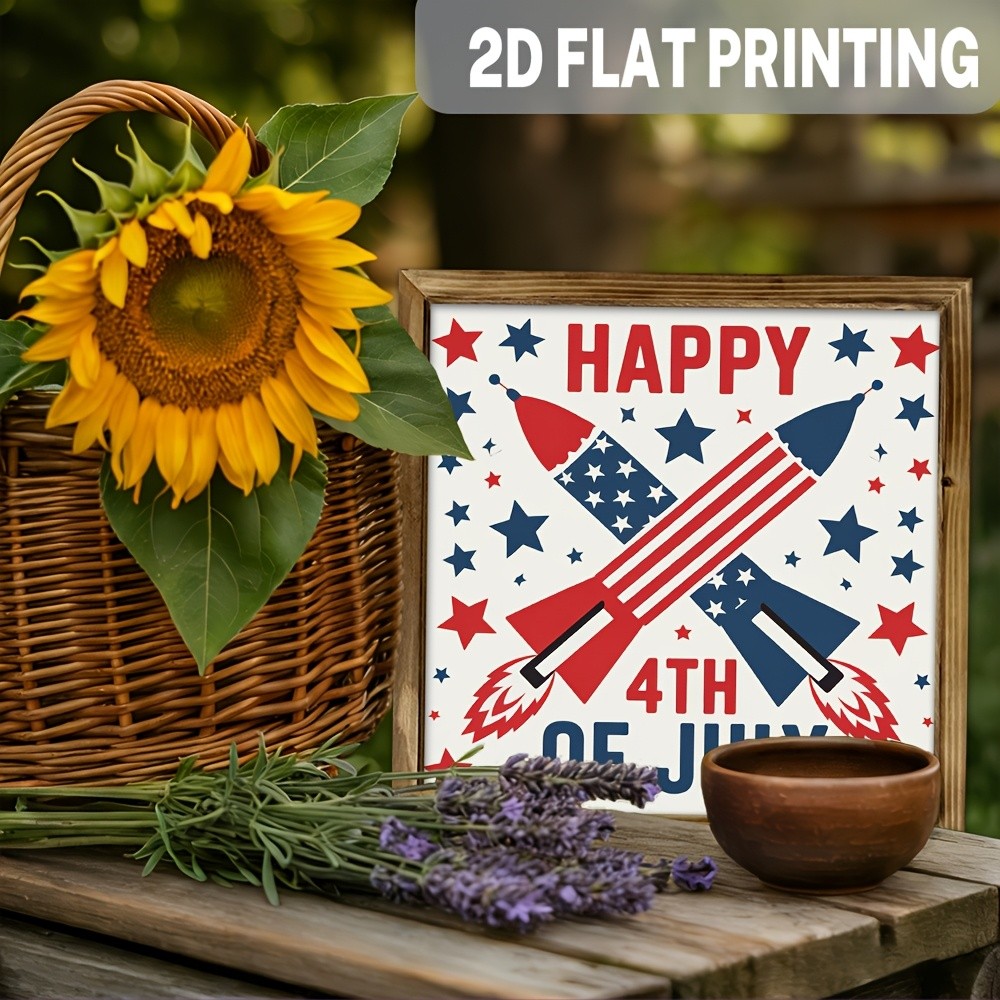 2D American Patriotic Wood Framed Sign 4th of July Housewarming Gift Wall Decor