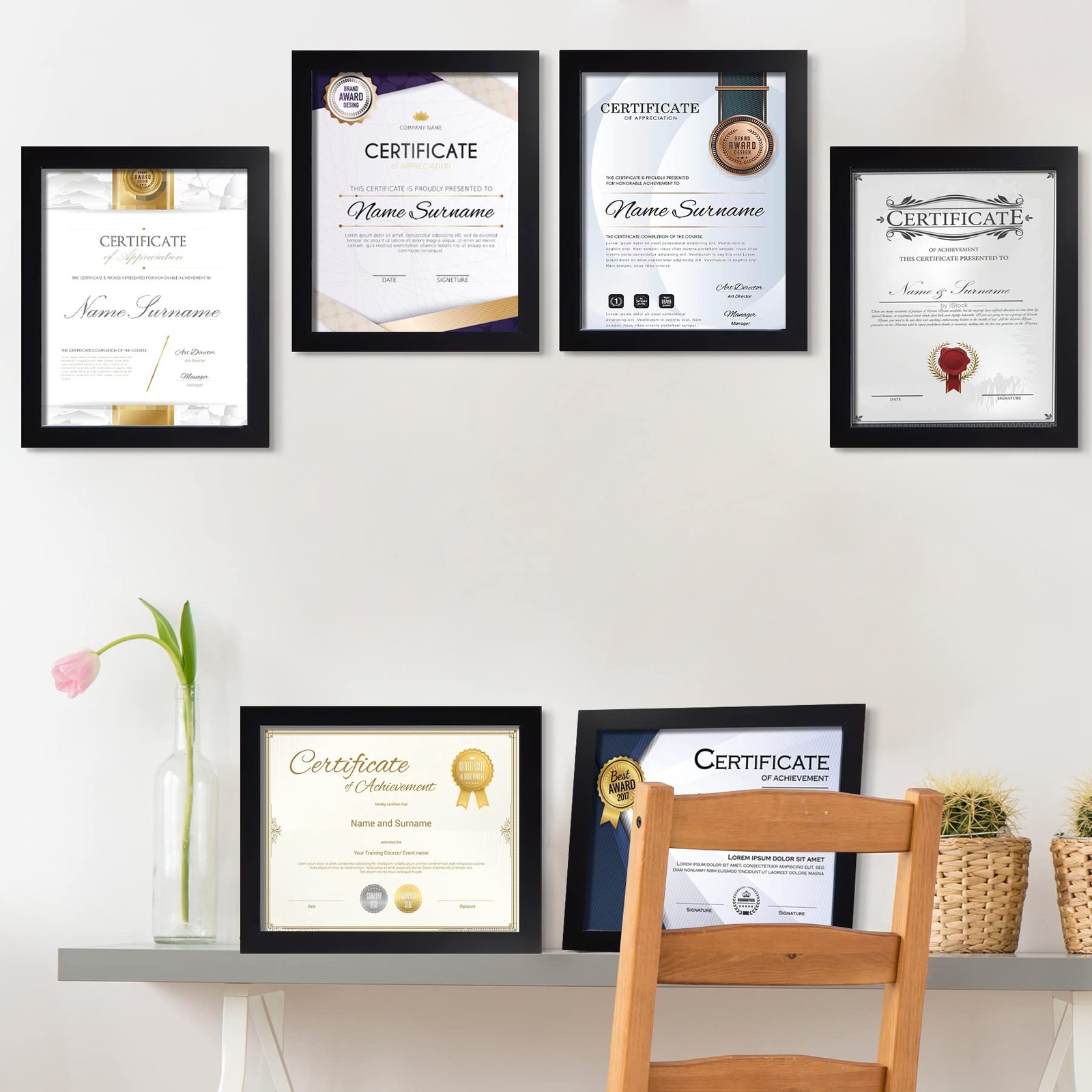 8.5 X 11 Frame Certificate Document Frame Set of 6, Diploma Frame for Wall and T