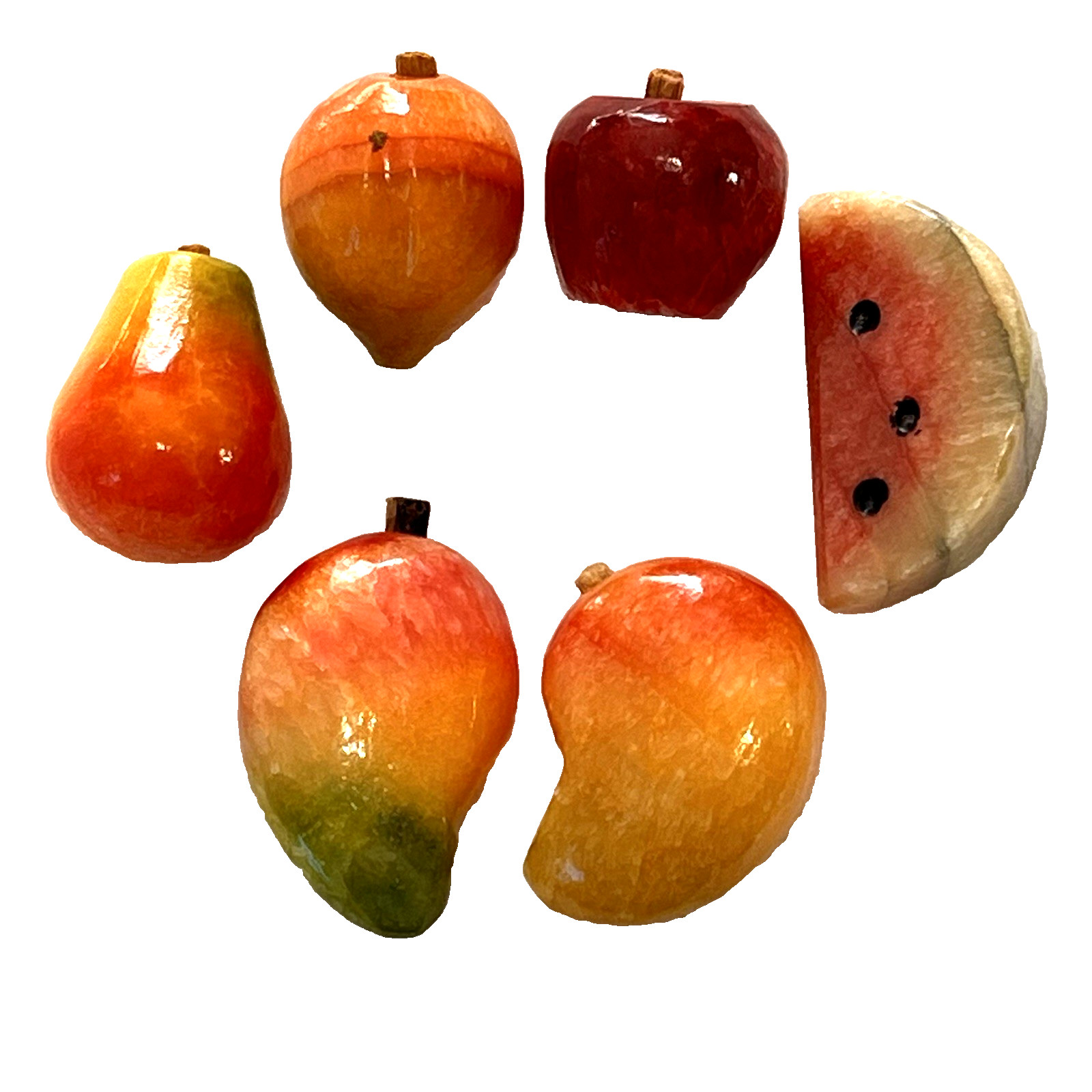 Vintage Marble Stone Fruit Figurines Watermelon Pearl Apple Mangos Lot of 6