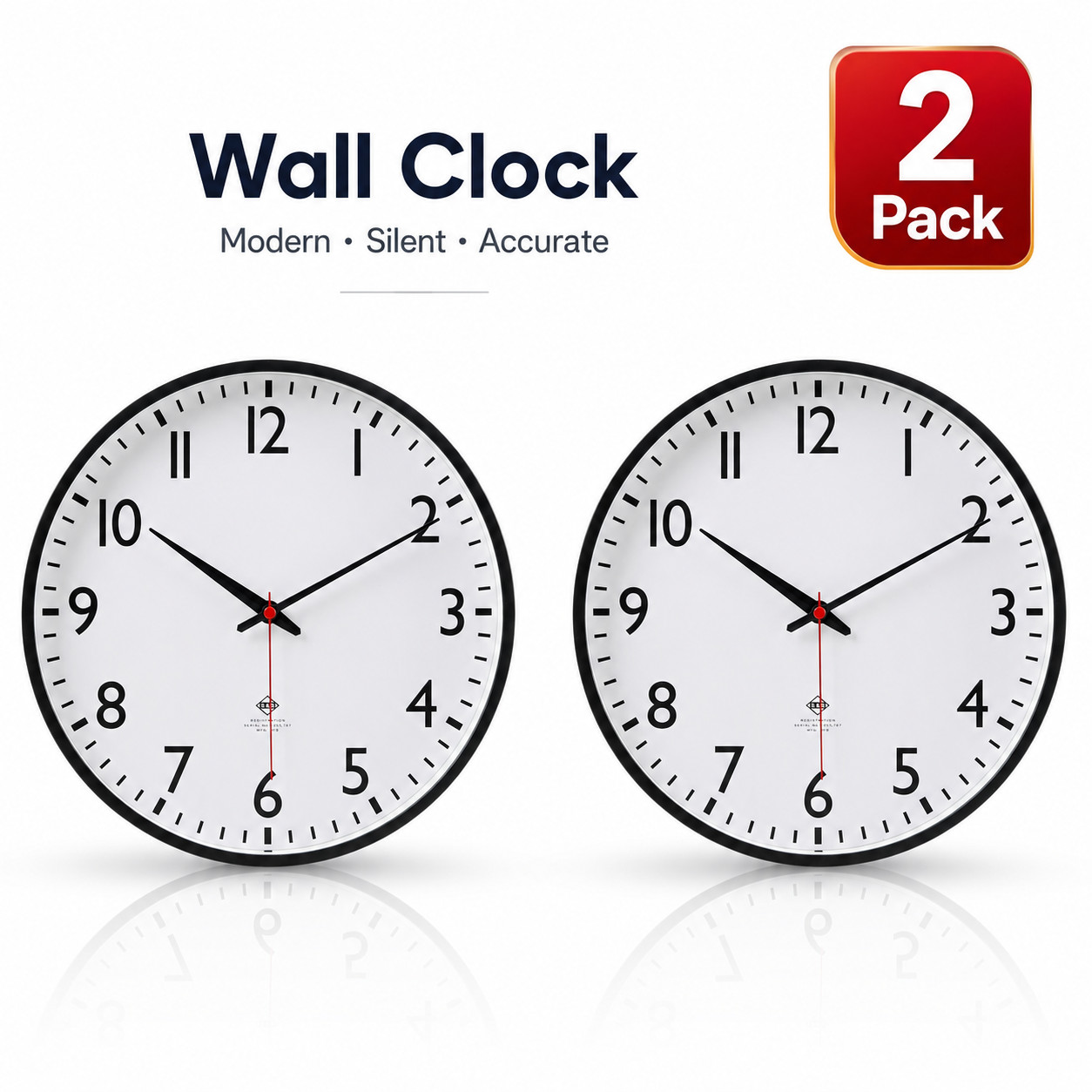 (2 Pack) Mainstays 11.5” Quartz Black & White Schoolhouse Wall Clock