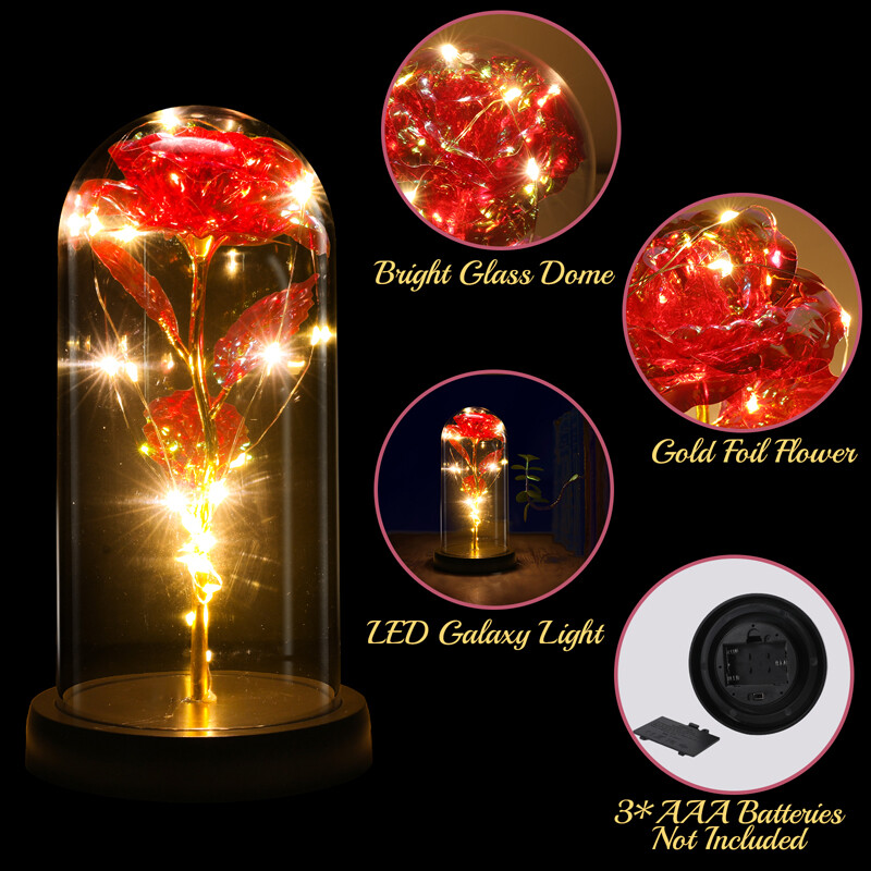 Forever Eternal Galaxy Rose Flower In Glass Dome LED Light Valentine’s Day Gift