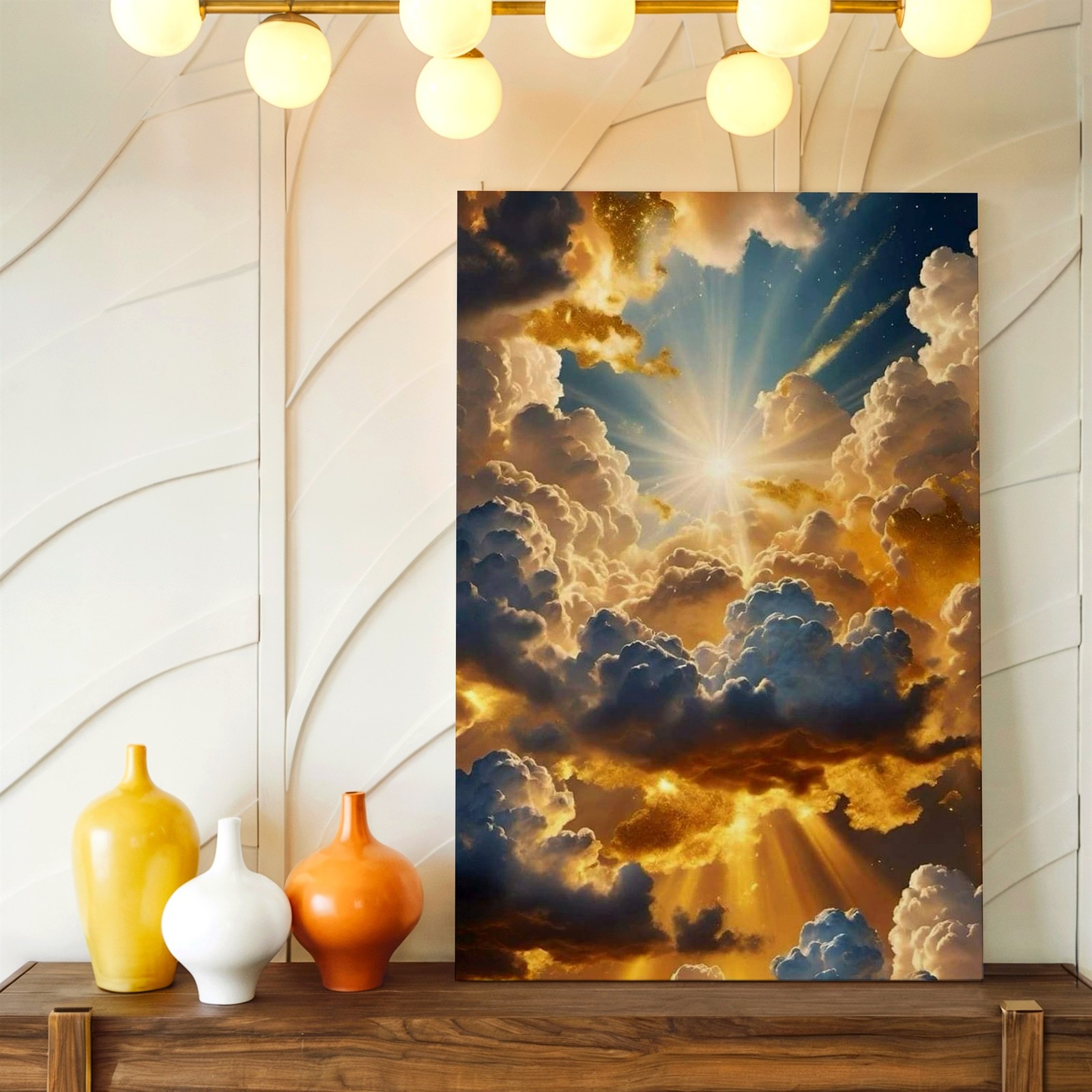 Wall Art Heavenly Cloudscape Sun Rays Sky Canvas Print Golden Dramatic Decor