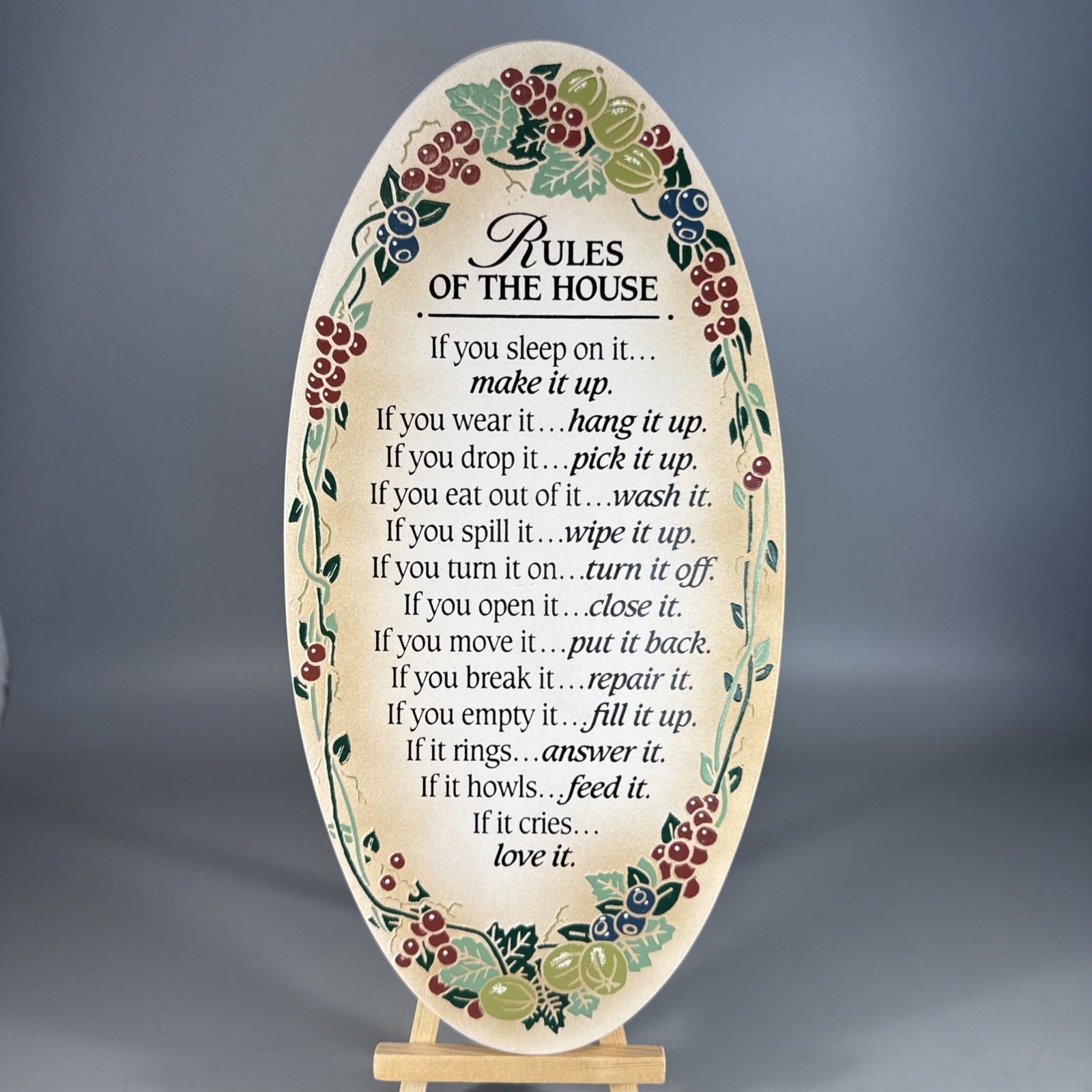 “Rules Of The House” Wooden Oval Wall Plaque 12 Inches X 6 Inches Made In Mexico