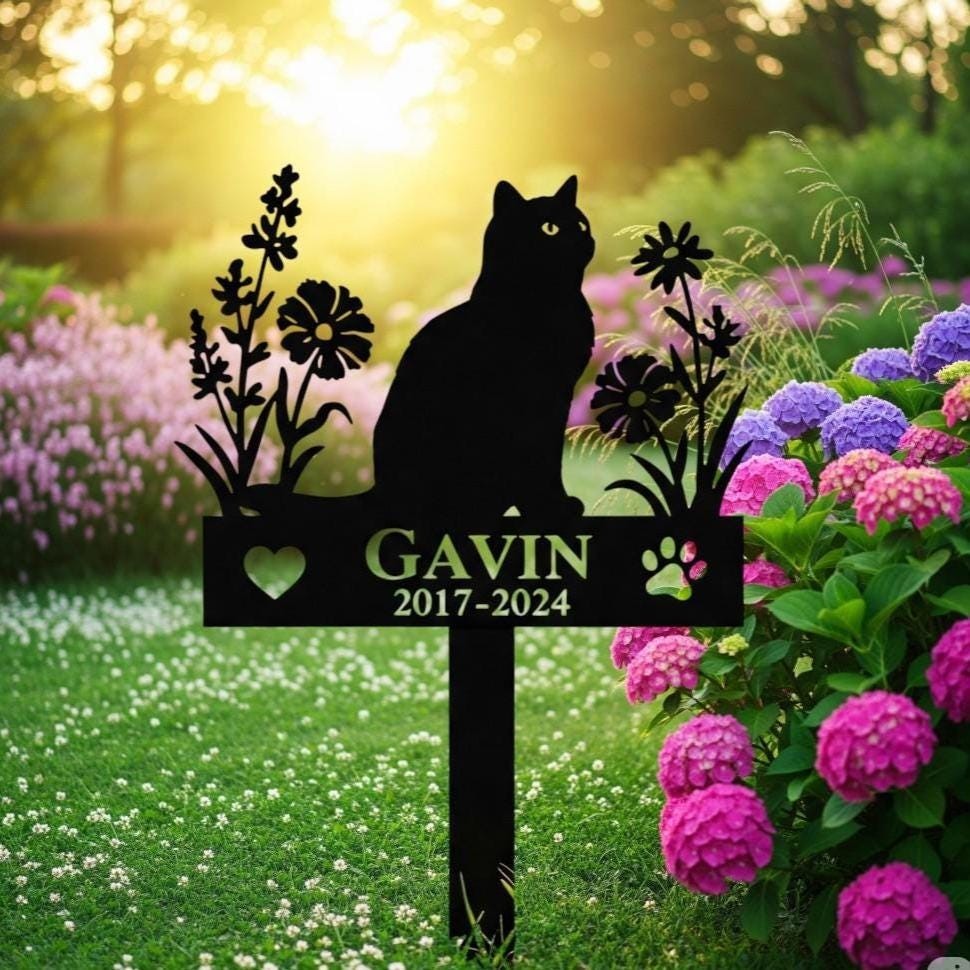Custom Cat Memorial Garden Sign, Metal Cat Grave Marker Gift