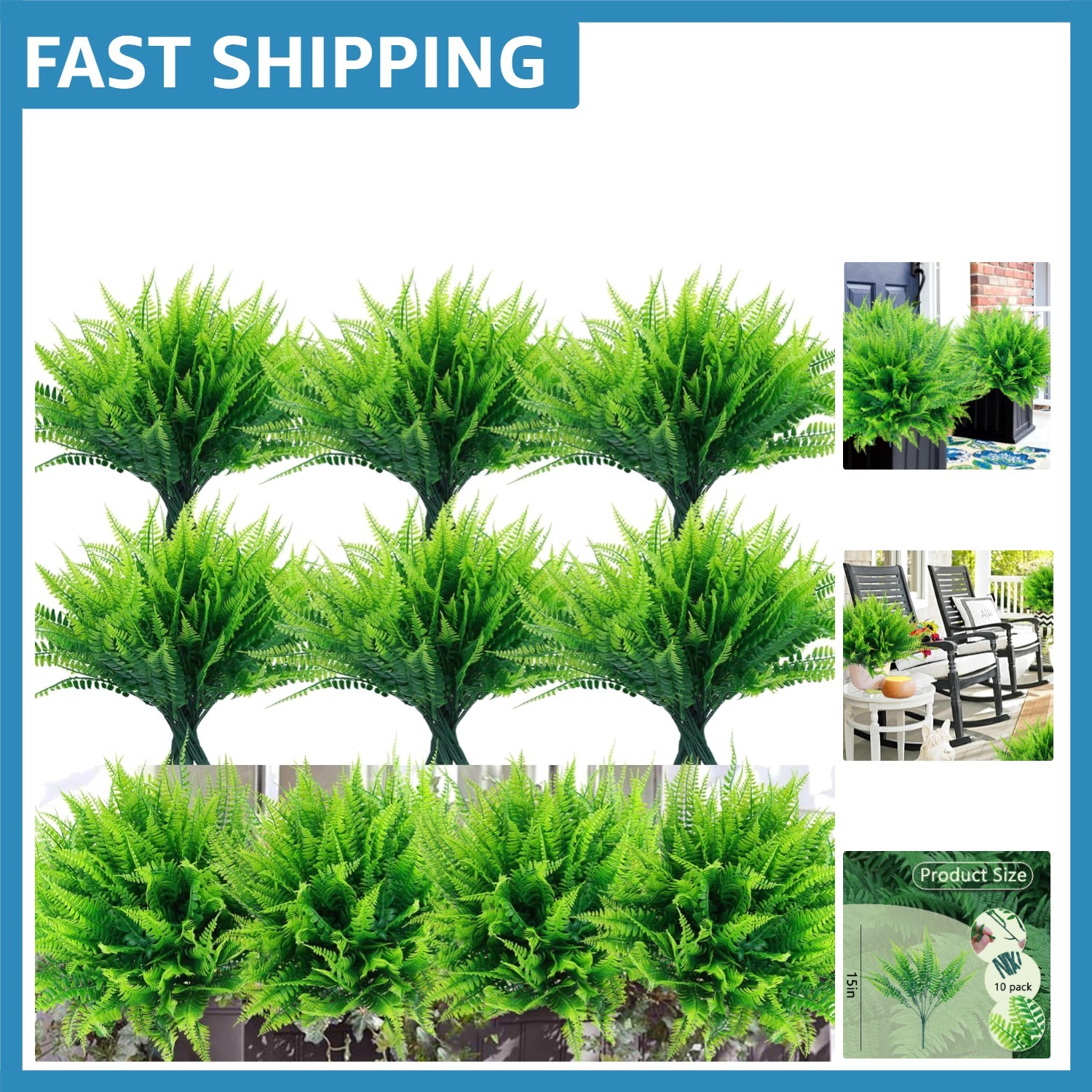 Easy-Care 10-Pack Artificial Ferns: Perfect for -Round Indoor/Outdoor Use